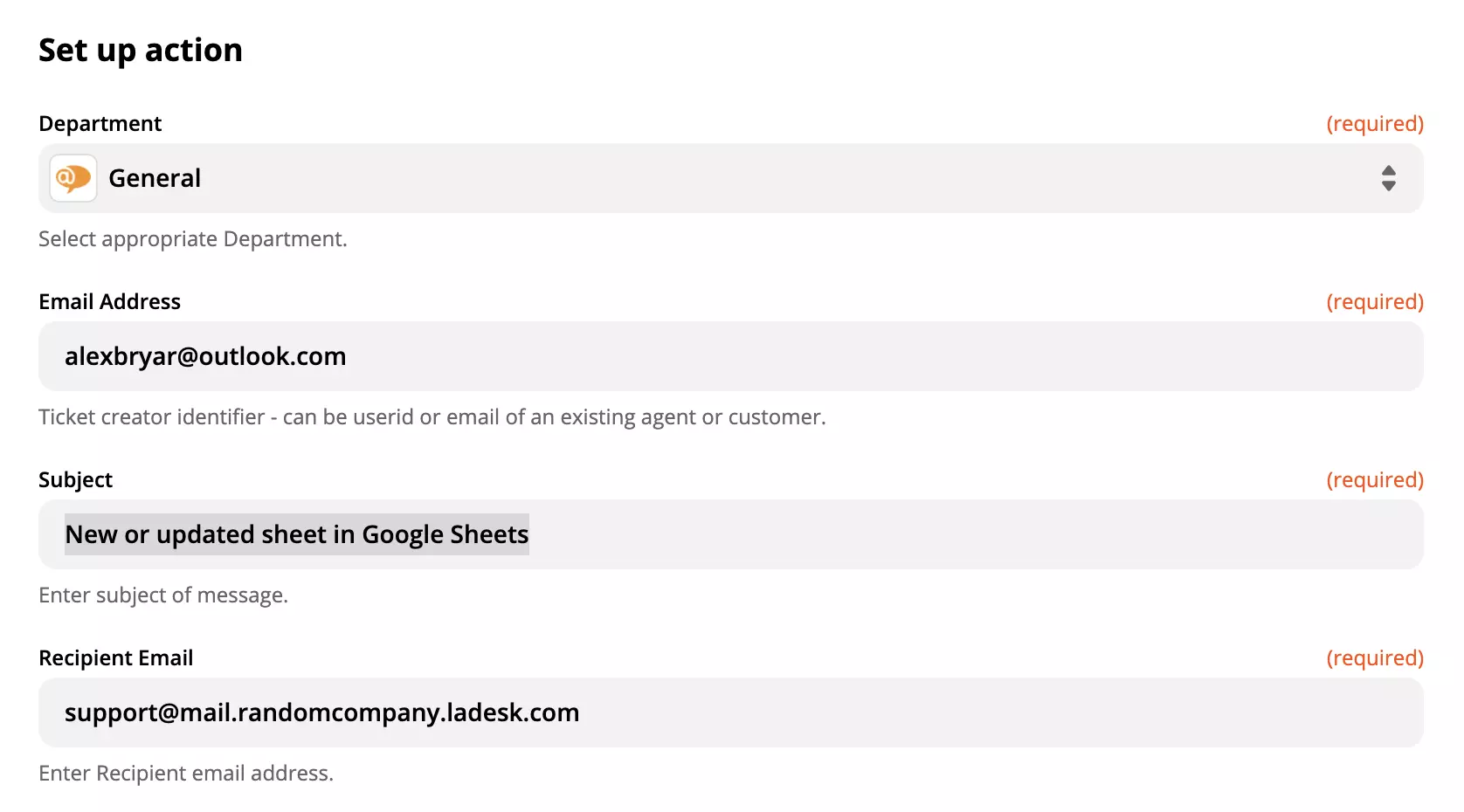 LiveAgent' veiksmo nustatymas 'Google Sheets\' integracijoje
