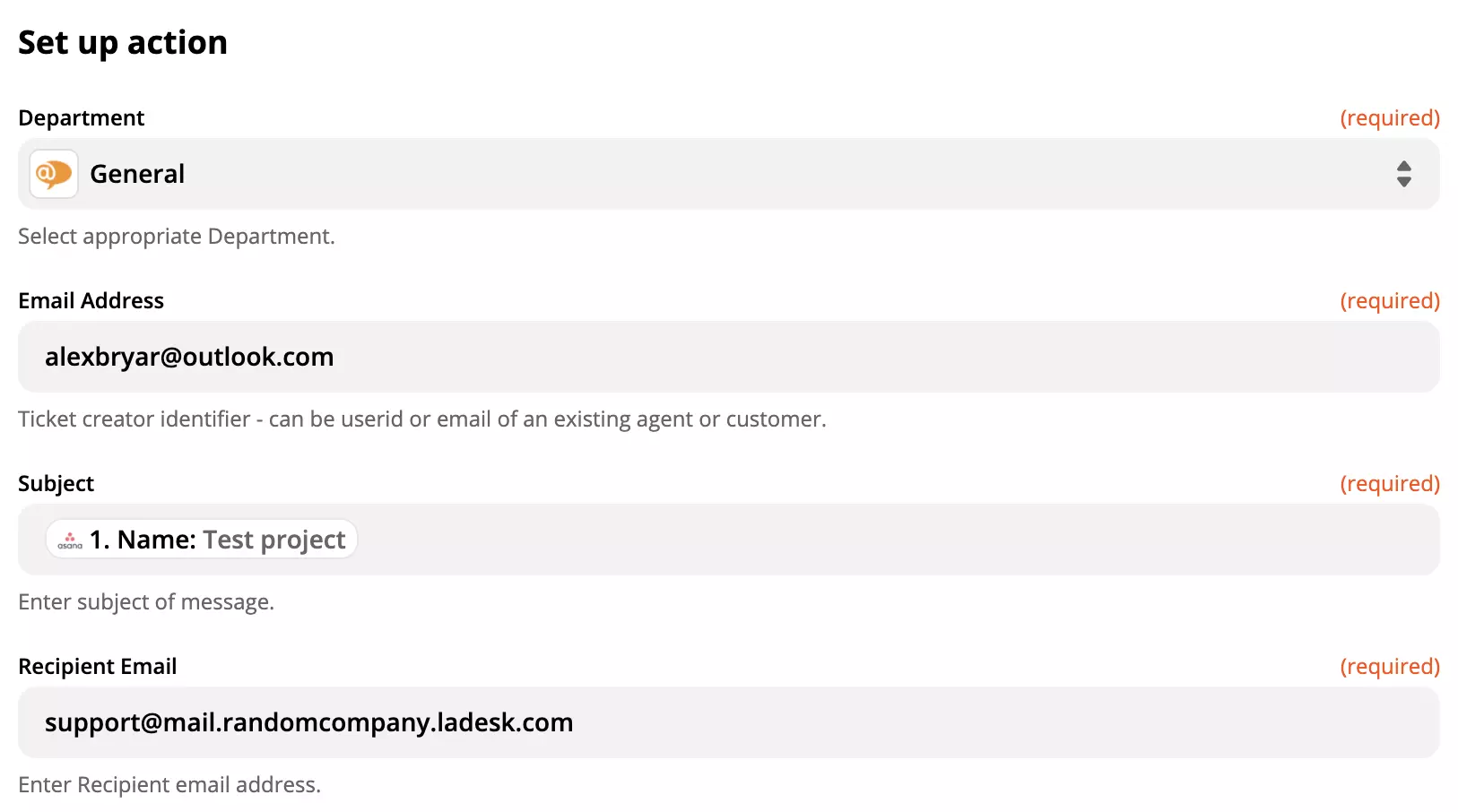 LiveAgent veiksmo nustatymas Asana integracijoje per Zapier
