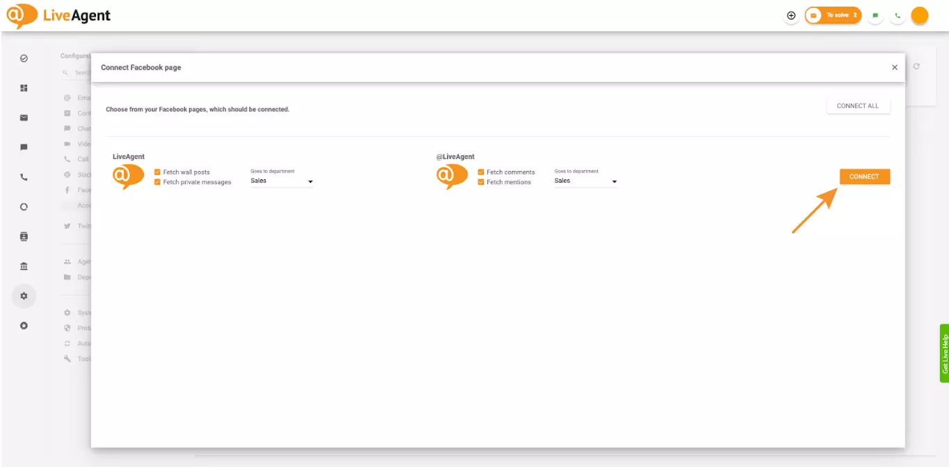 Žymėjimas langelių nustatymuose, kurie leidžia LiveAgent gauti komentarus ir paminėjimus