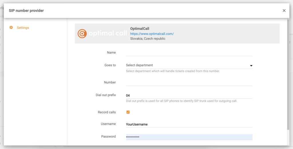 Optimal Call konfigūracija