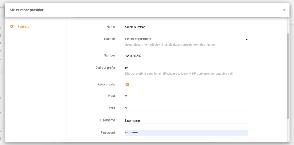 Configuration of Sinch number in LiveAgent