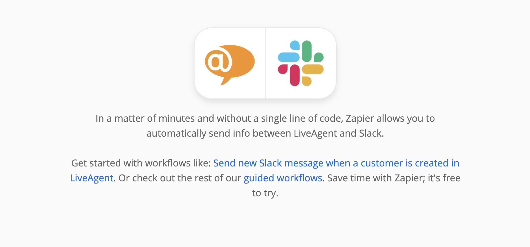 Zapier\' puslapis apie LiveAgent ir Slack integracijas