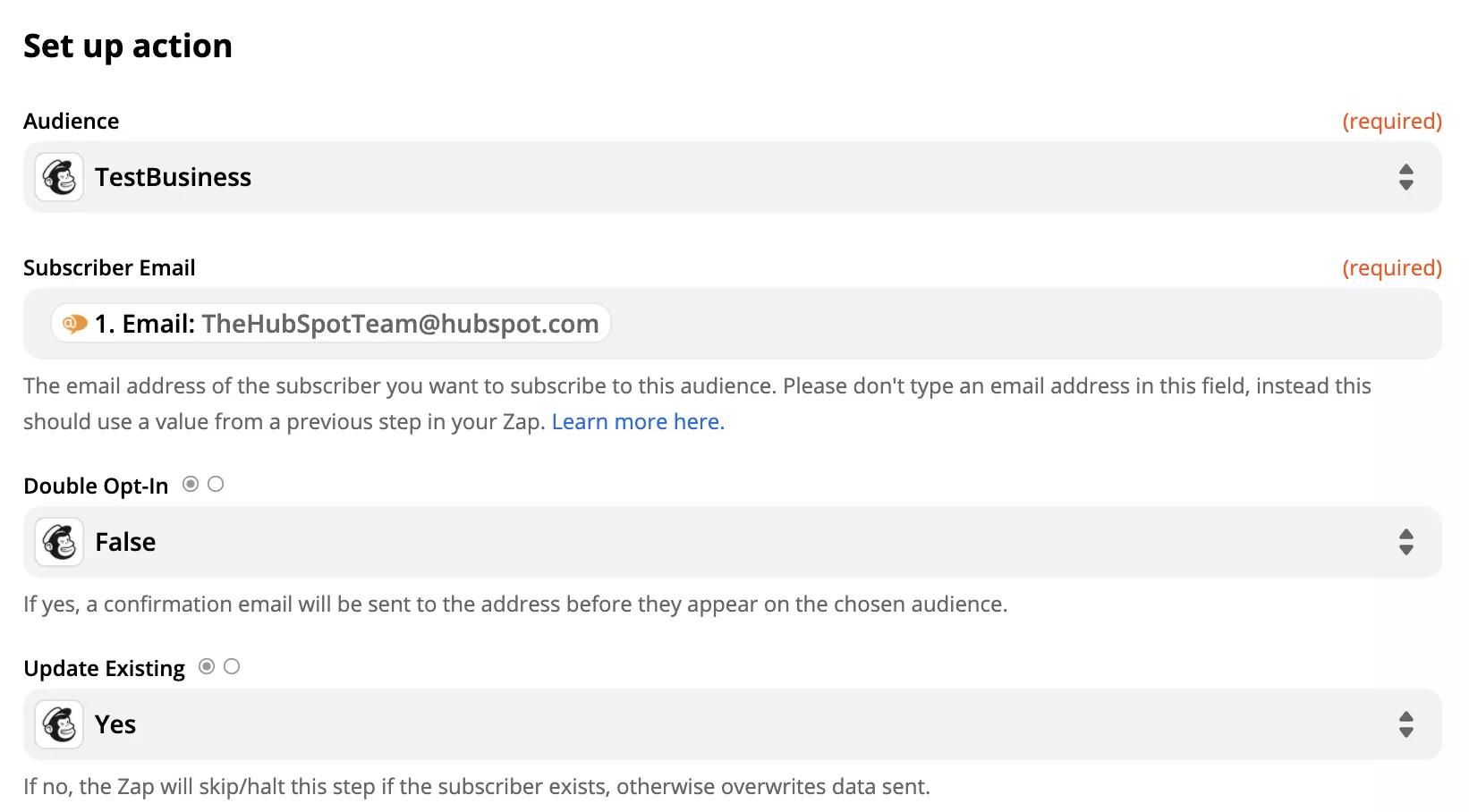 Mailchimp veiksmo sąranka