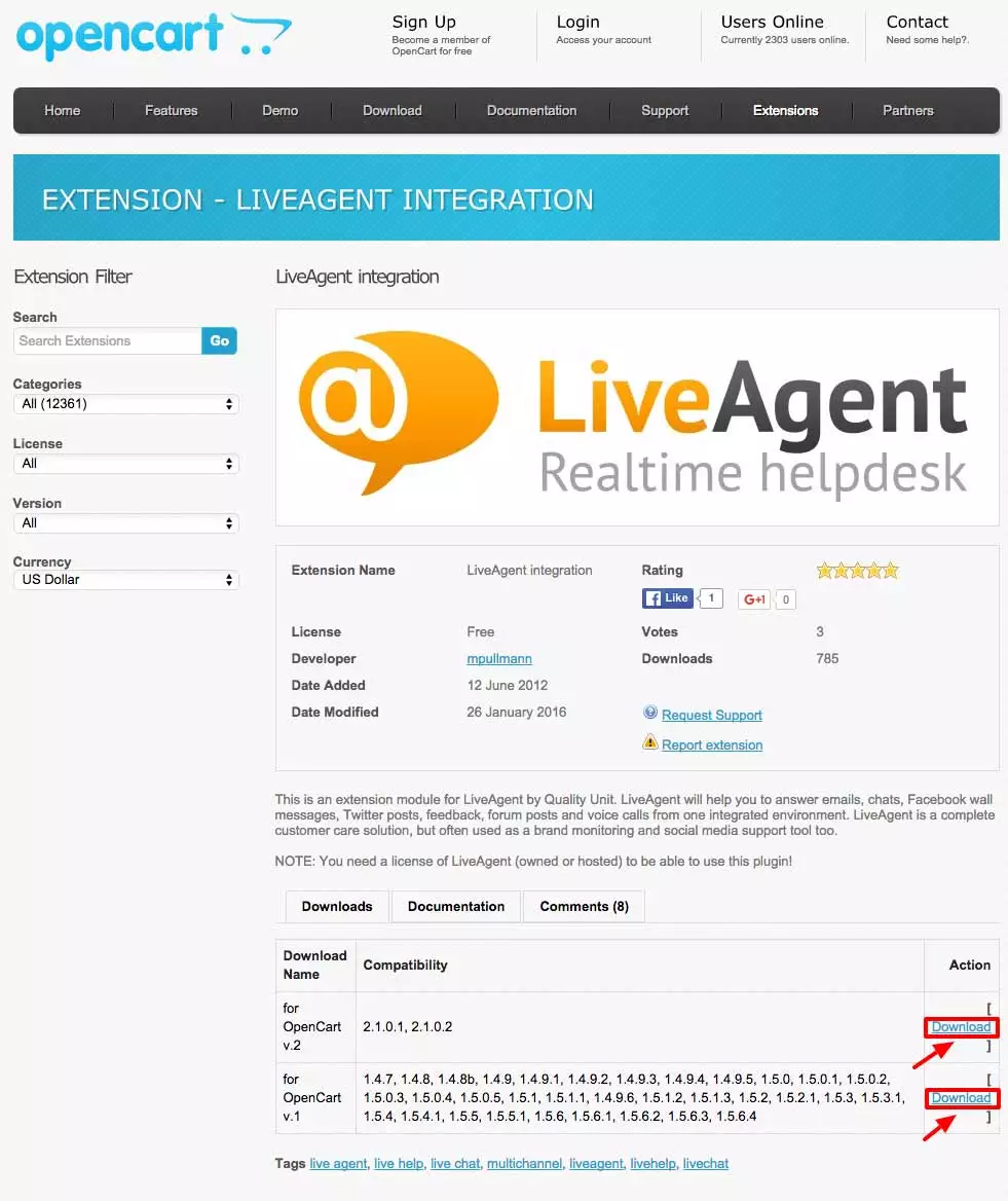 OpenCart LiveAgent integracija - Atsisiųsti plėtinį