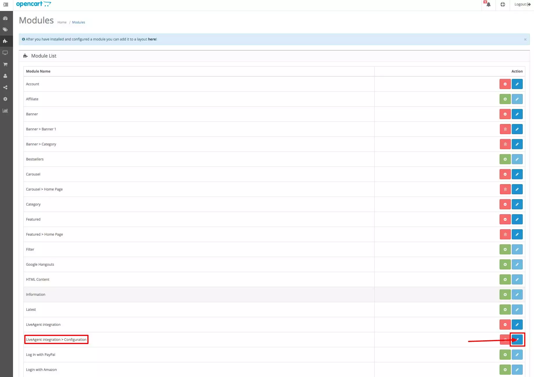 OpenCart LiveAgent integracija - Konfigūracija