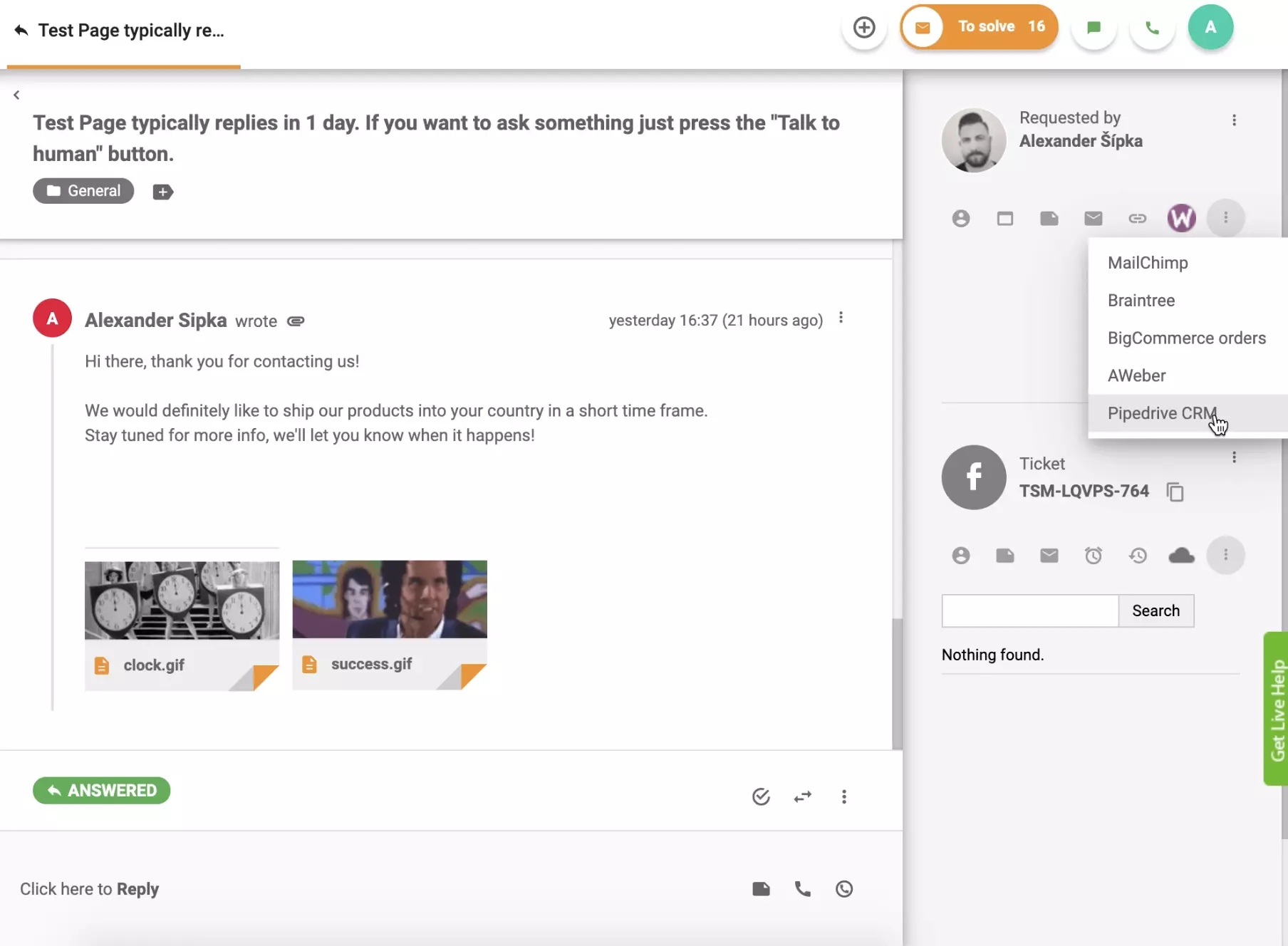 PipeDrive CRM yra aktyvus LiveAgent bilieto rodinyje