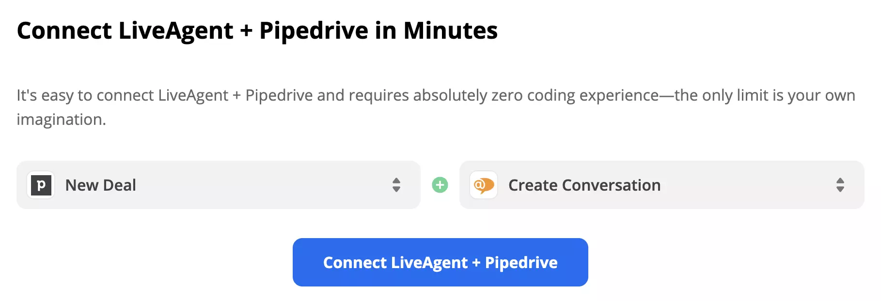 PipeDrive paleidimas ir LiveAgent veiksmas pasirinkti Zapier