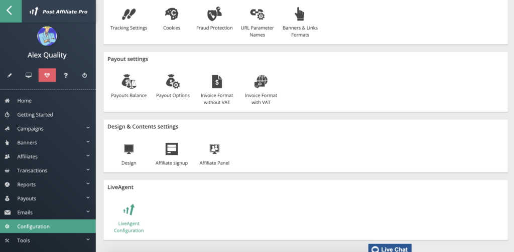 LiveAgent konfigūracija Post Affiliate Pro