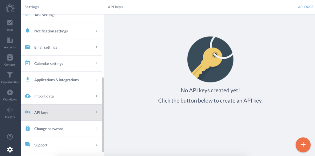 API raktai Salesflare konfigūracijoje