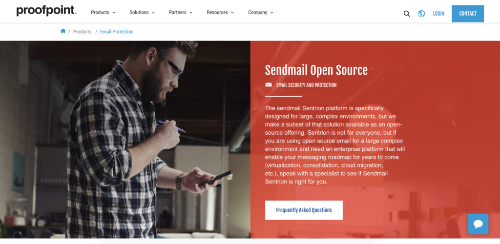Sendmail pradžios puslapis su atsisiuntimo parinktimi ir informacija