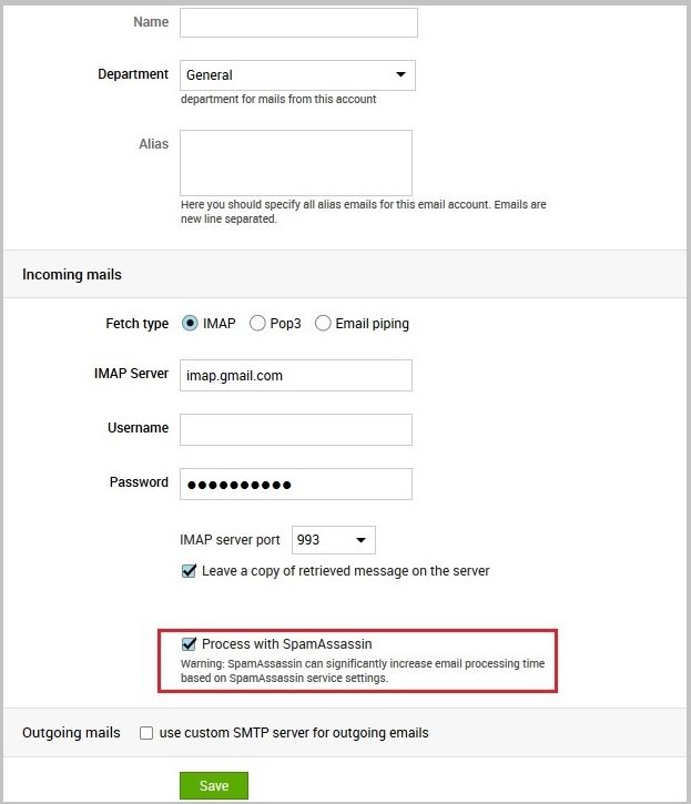 Apdoroti su SpamAssassin parinktis