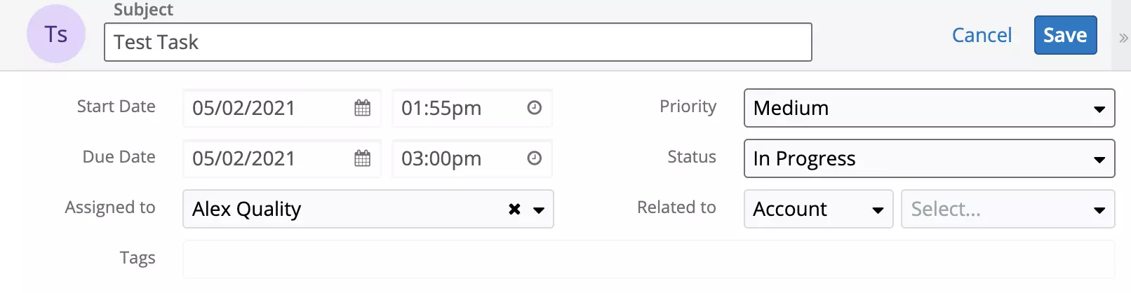 Nauja užduotis sukurta SugarCRM sistemoje