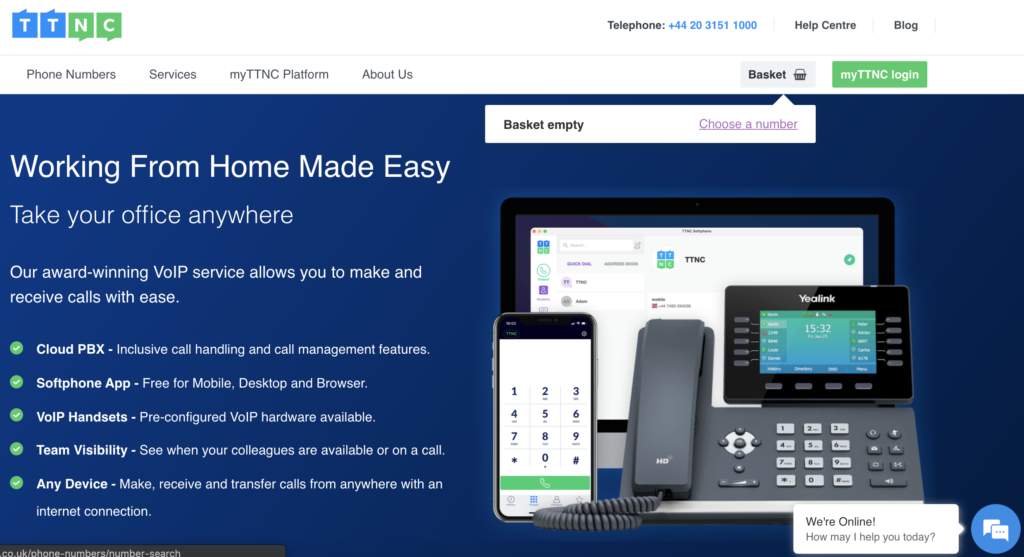 TTNC svetainė su krepšeliu ir pasirinkti numerio parinktimi viršutiniame dešiniajame kampe