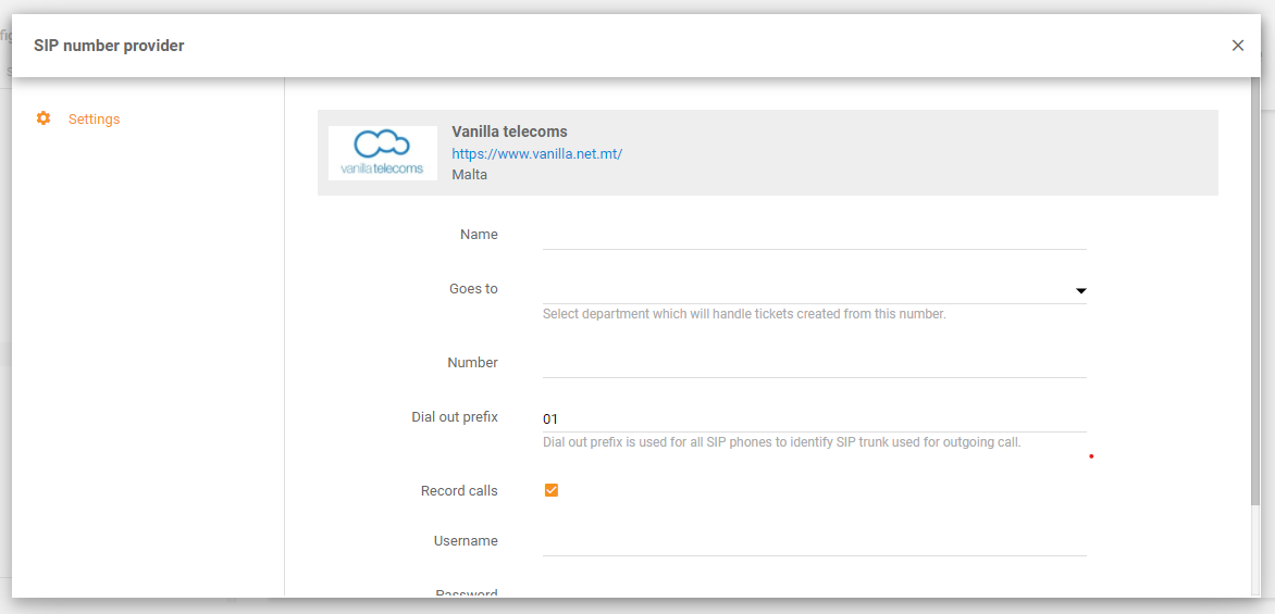 Vanilla Telecoms integration in LiveAgent