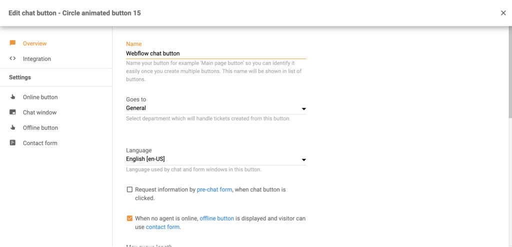 Pokalbio mygtuko konfigūracija LiveAgent