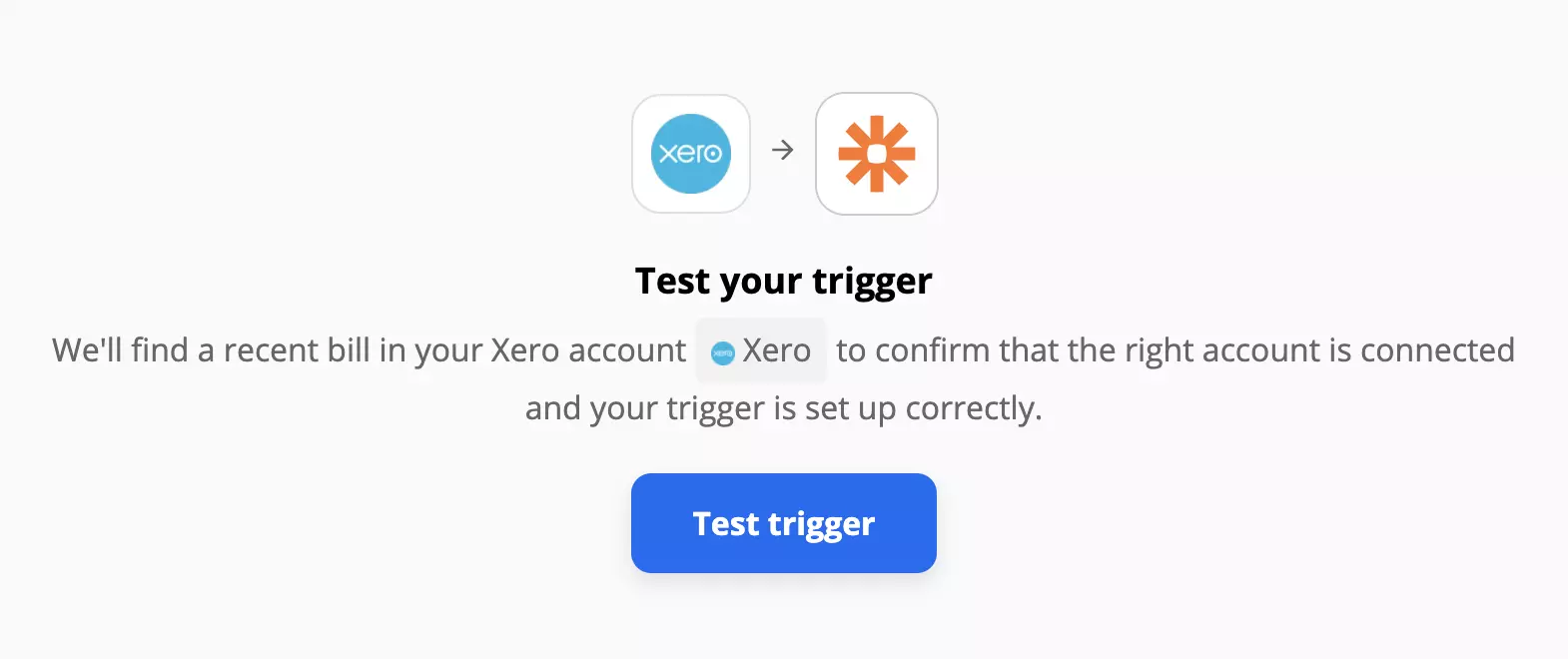 Xero triggerio testas Zapier integracijos svetainėje