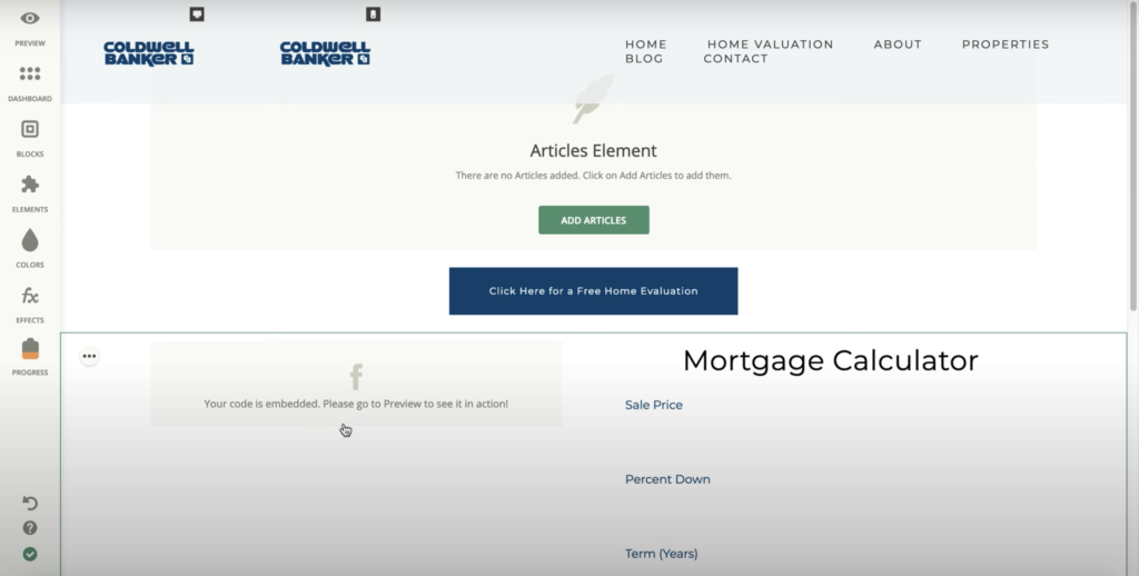 Zentap website builder with multiple options in the left panel