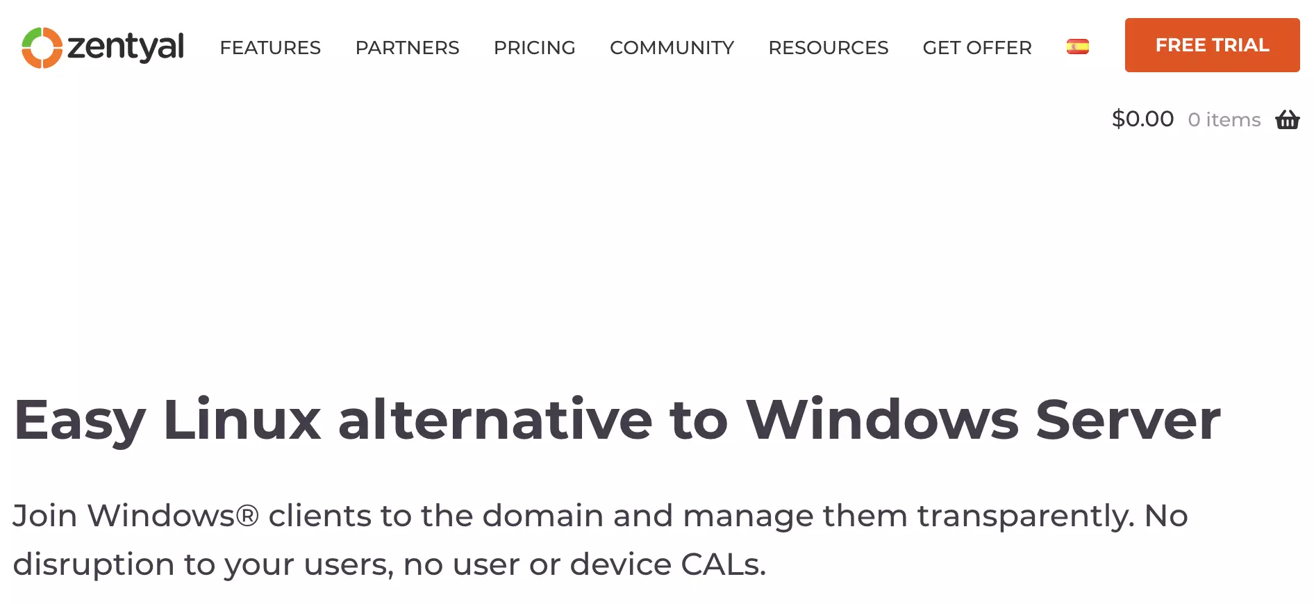 Zentyal pagrindinis puslapis su poslapiais ir informacija