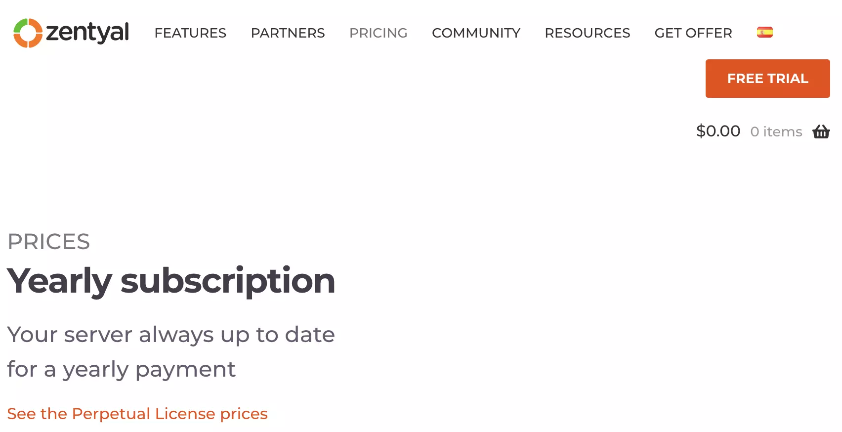 Zentyal mokamų planų skyrius Zentyal svetainėje