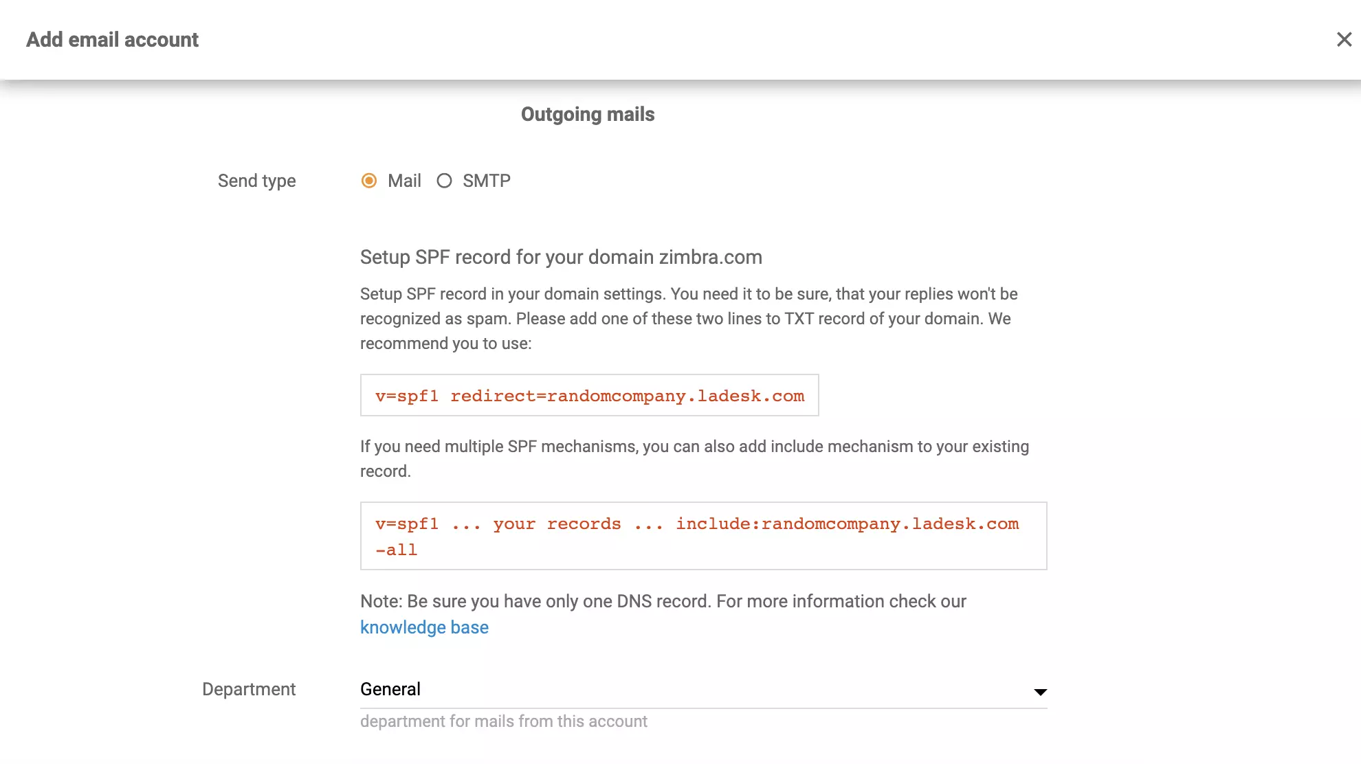 Zimbra peradresavimo nustatymas