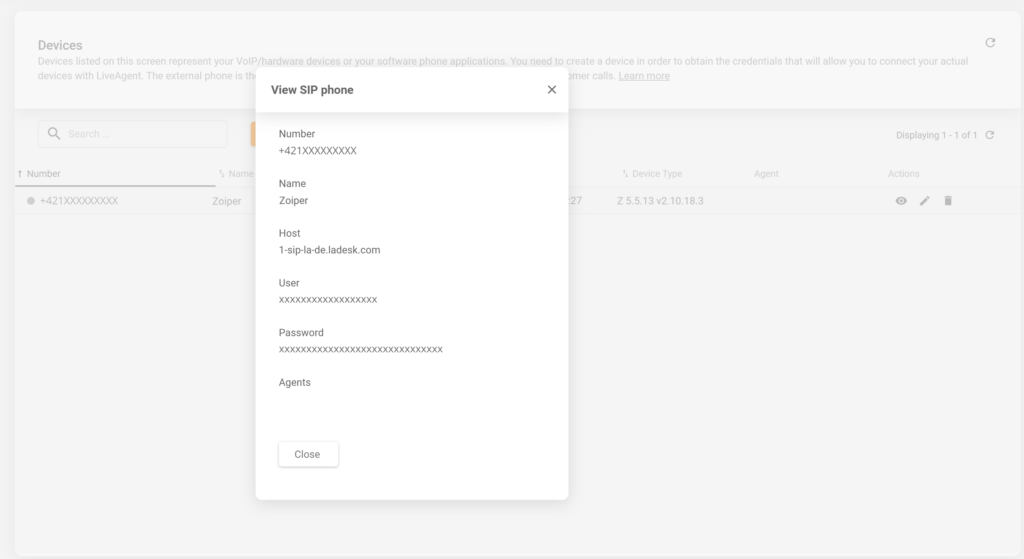 Nuotrauka, rodanti, kur rasti SIP įrenginio informaciją LiveAgent