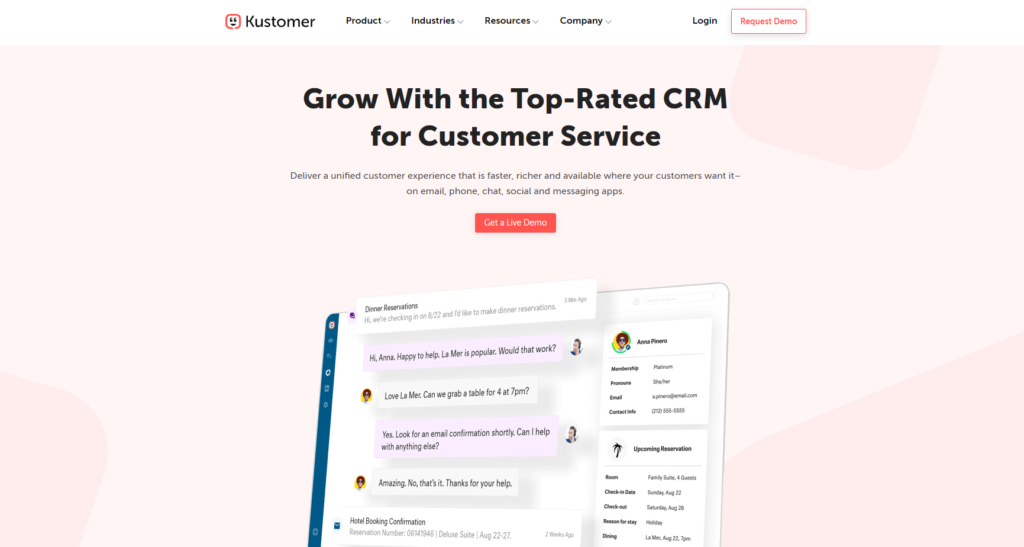 Kustomer pradžios puslapis