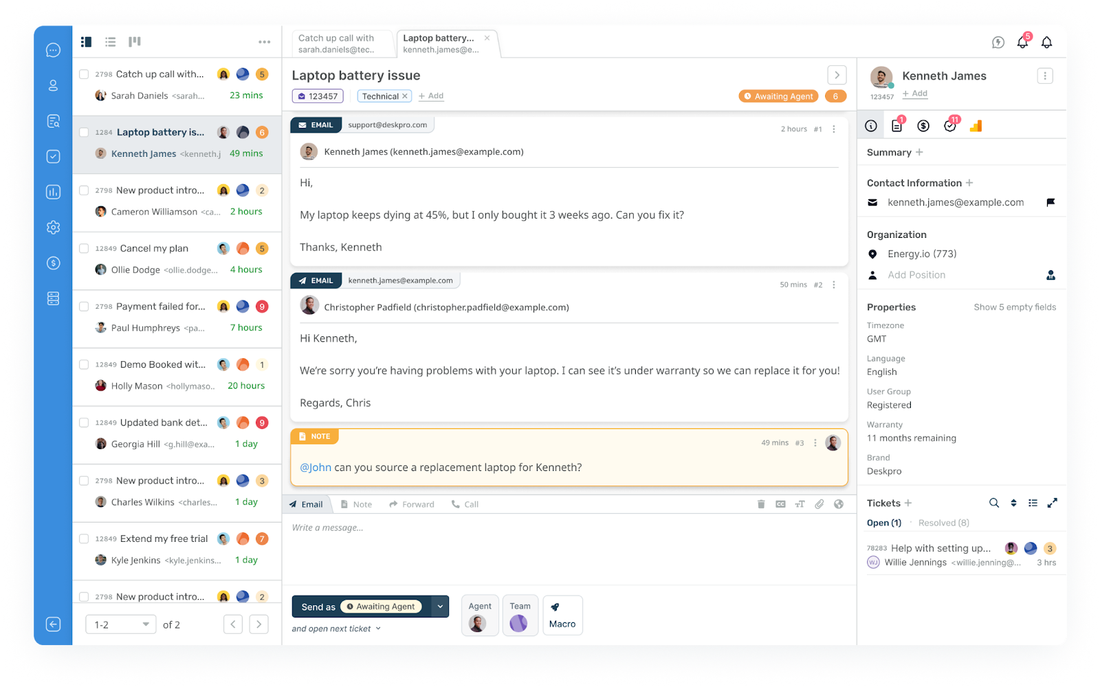 Deskpro sąsajos ekrano kopija