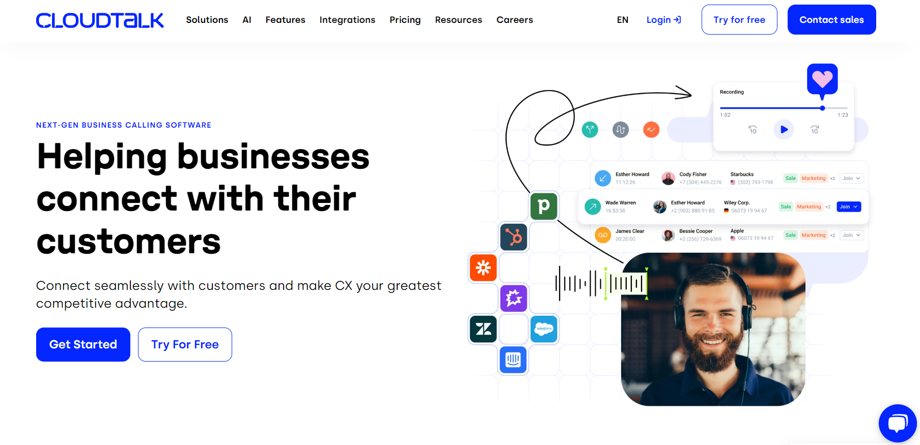 CloudTalk pagrindinis puslapis - telefono ryšio programinė įranga