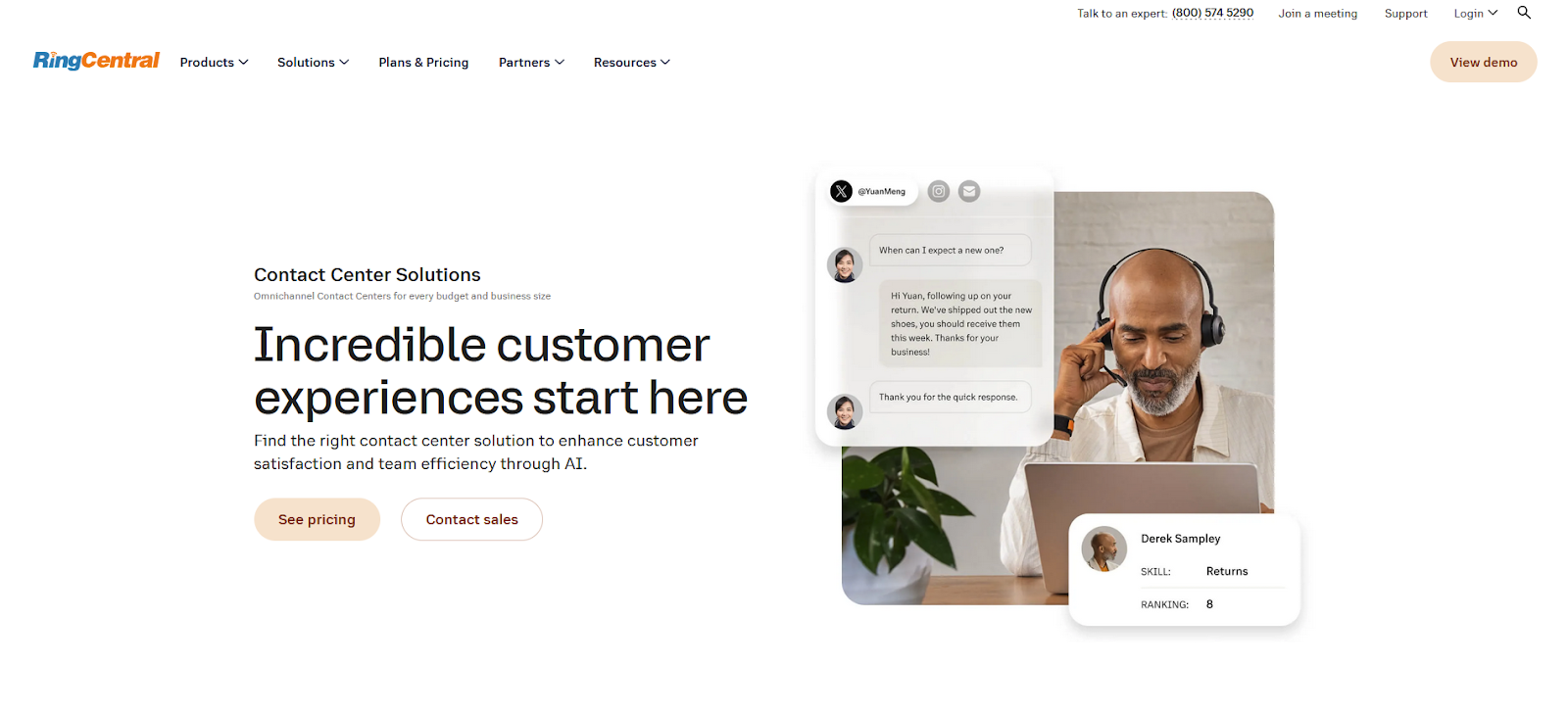 RingCentral kontaktų centro programinės įrangos pagrindinis puslapis