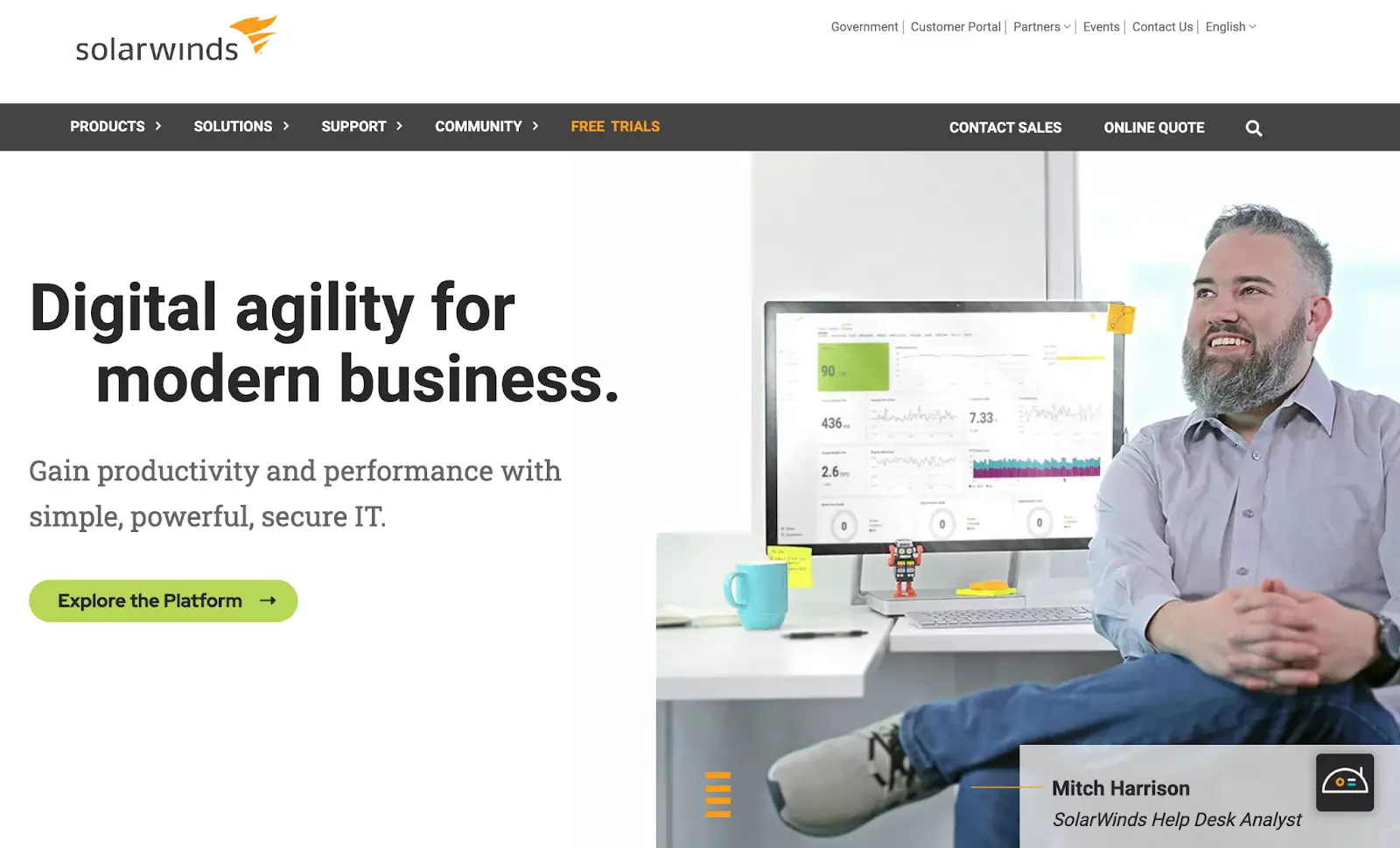 Solarwinds palaikymo bilieto valdymo sistemos pagrindinis puslapis