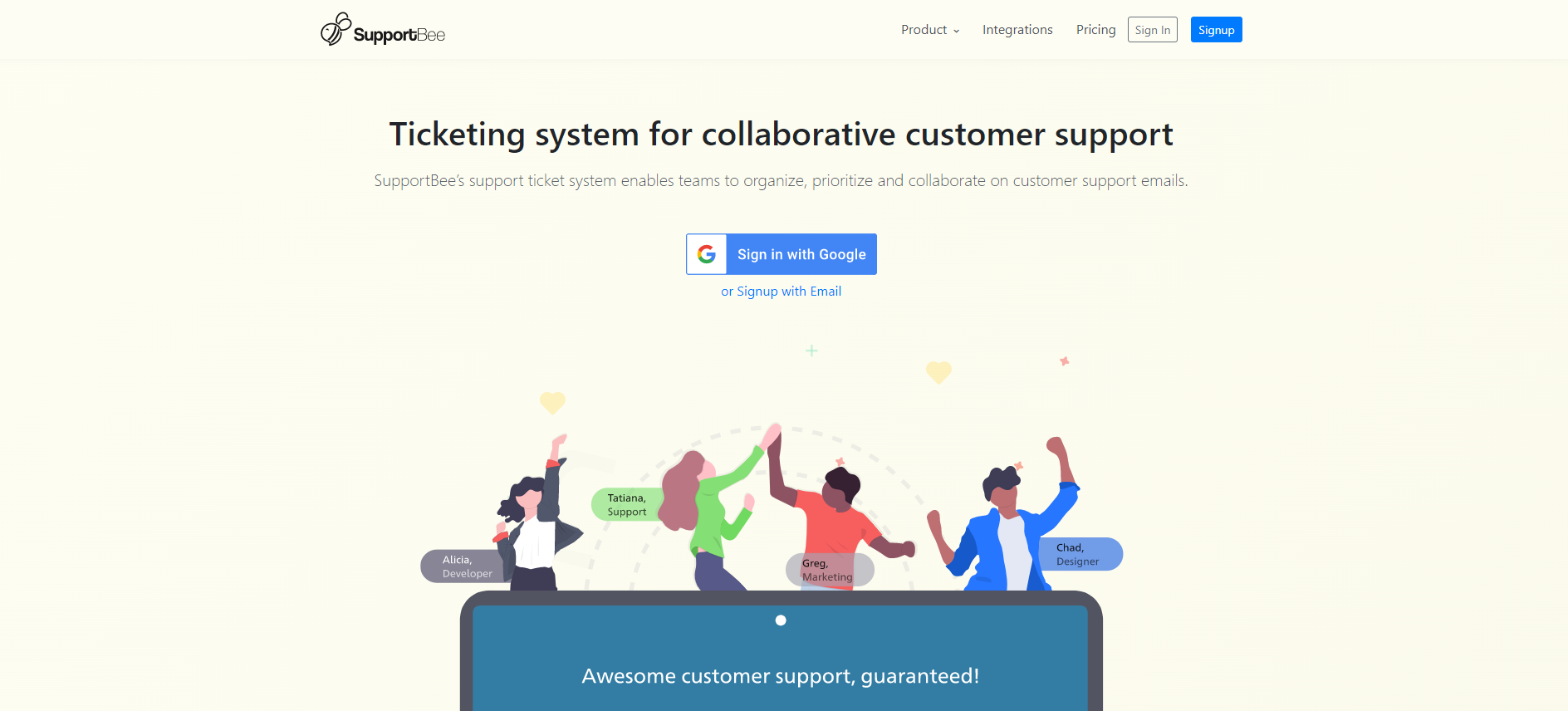 Supportbee IT bilieto valdymo sistemos pagrindinis puslapis