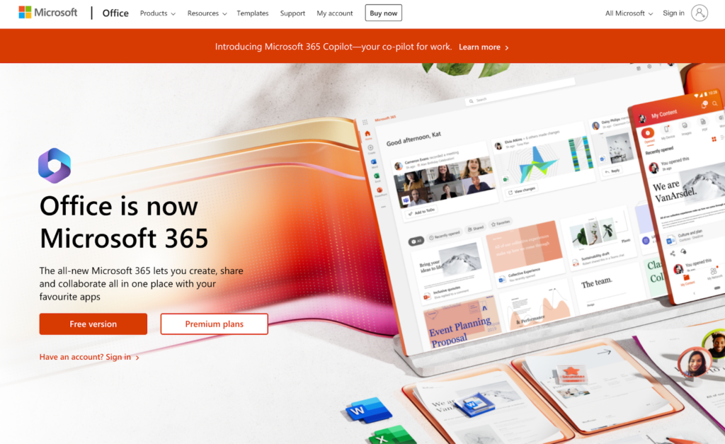 Microsoft 365 pradžios puslapis, el pašto valdymo programinė įranga verslo subjektams