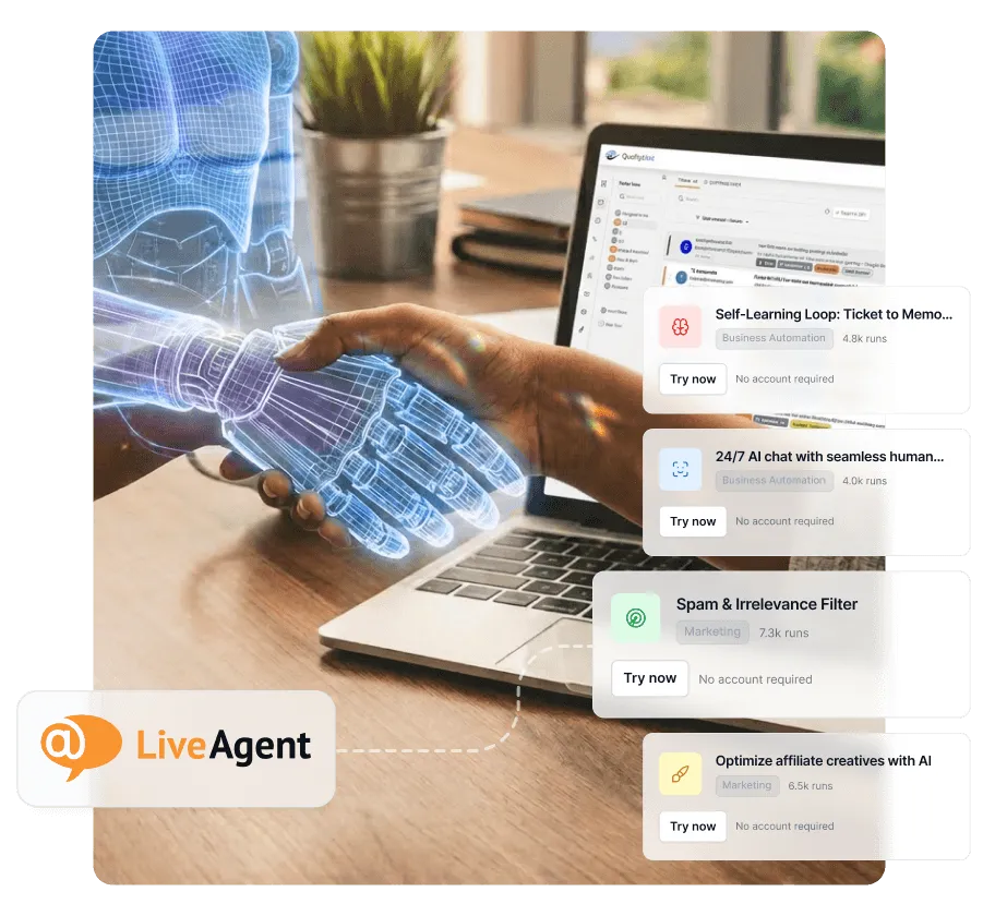 Atnaujinkite LiveAgent bandomąją versiją ir gaukite 33 % nuolaidą su AI Agentais