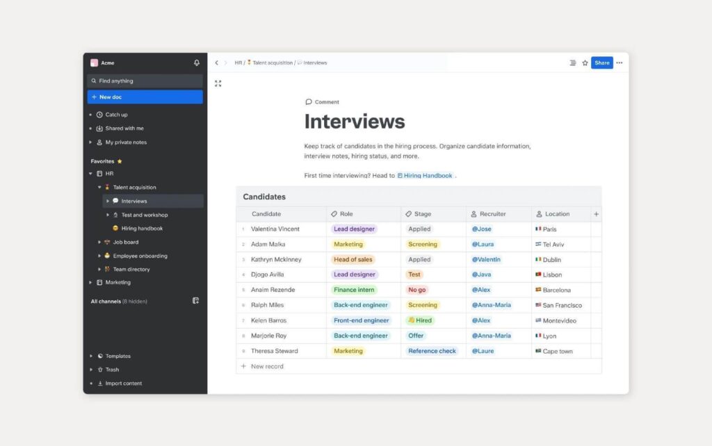 Žinių bazės pavyzdys naudojant Slite