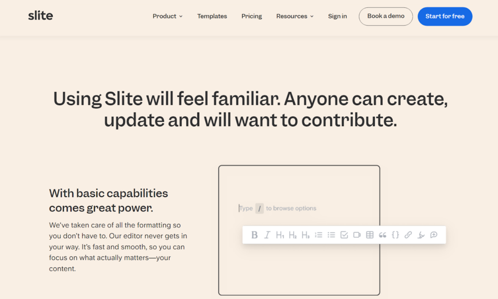 Slite žinių bazės pagrindinis puslapis