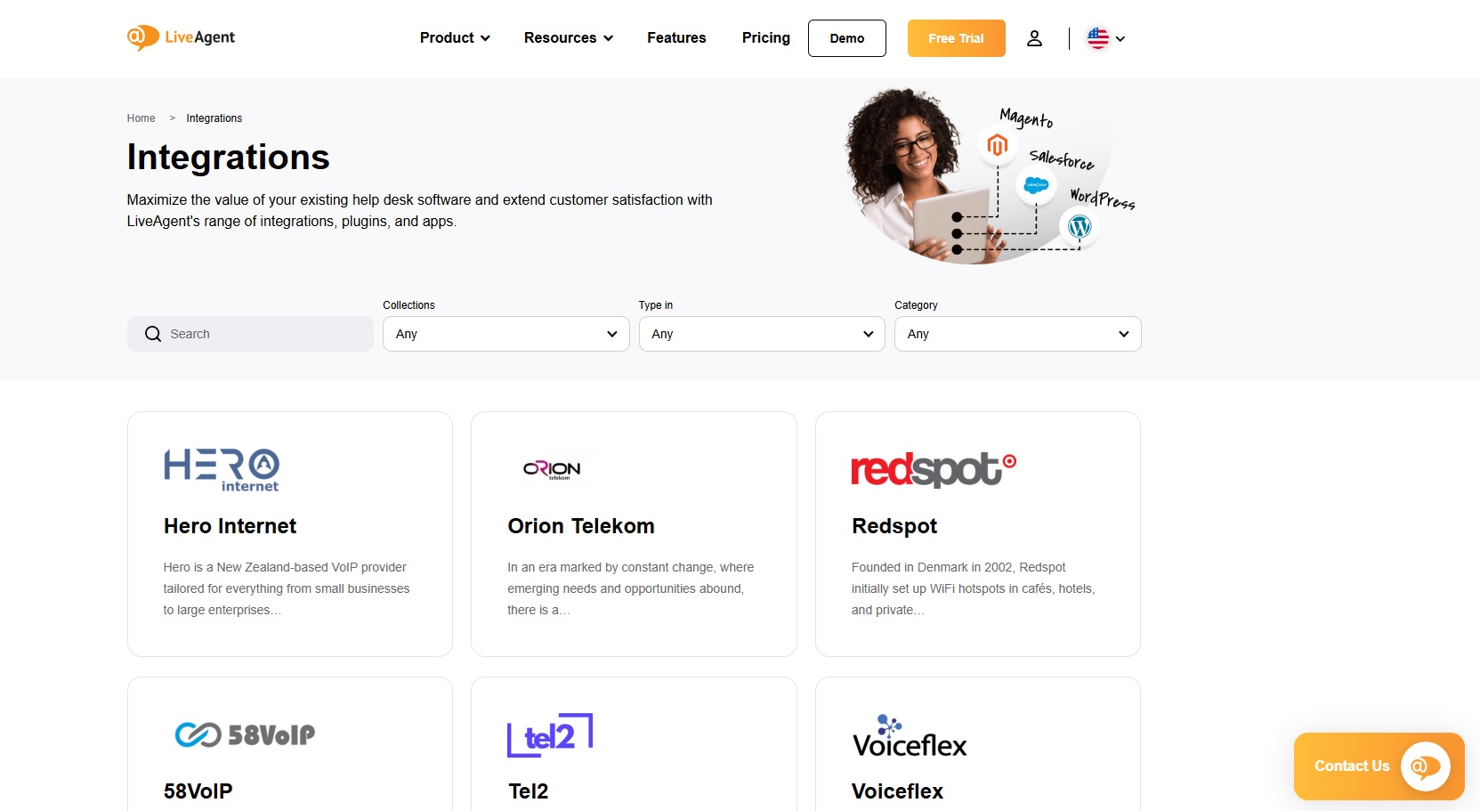 LiveAgent integracijų ekrano nuotrauka