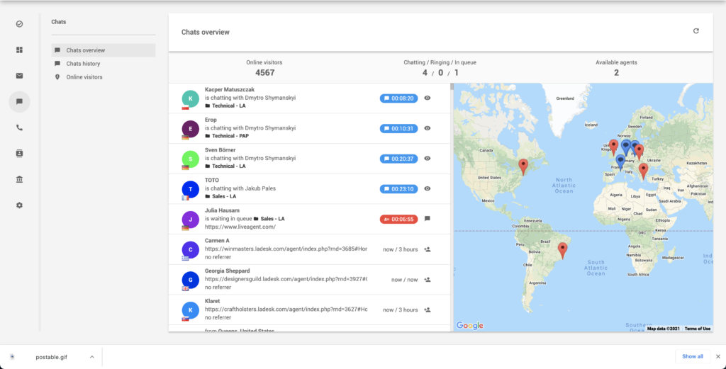 LiveAgent svetainės lankytojų stebėjimo funkcija