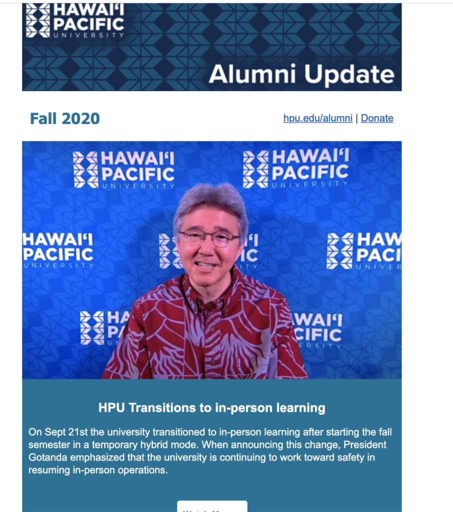 Hawaii Pacific University informatyvaus el. laiško pavyzdys