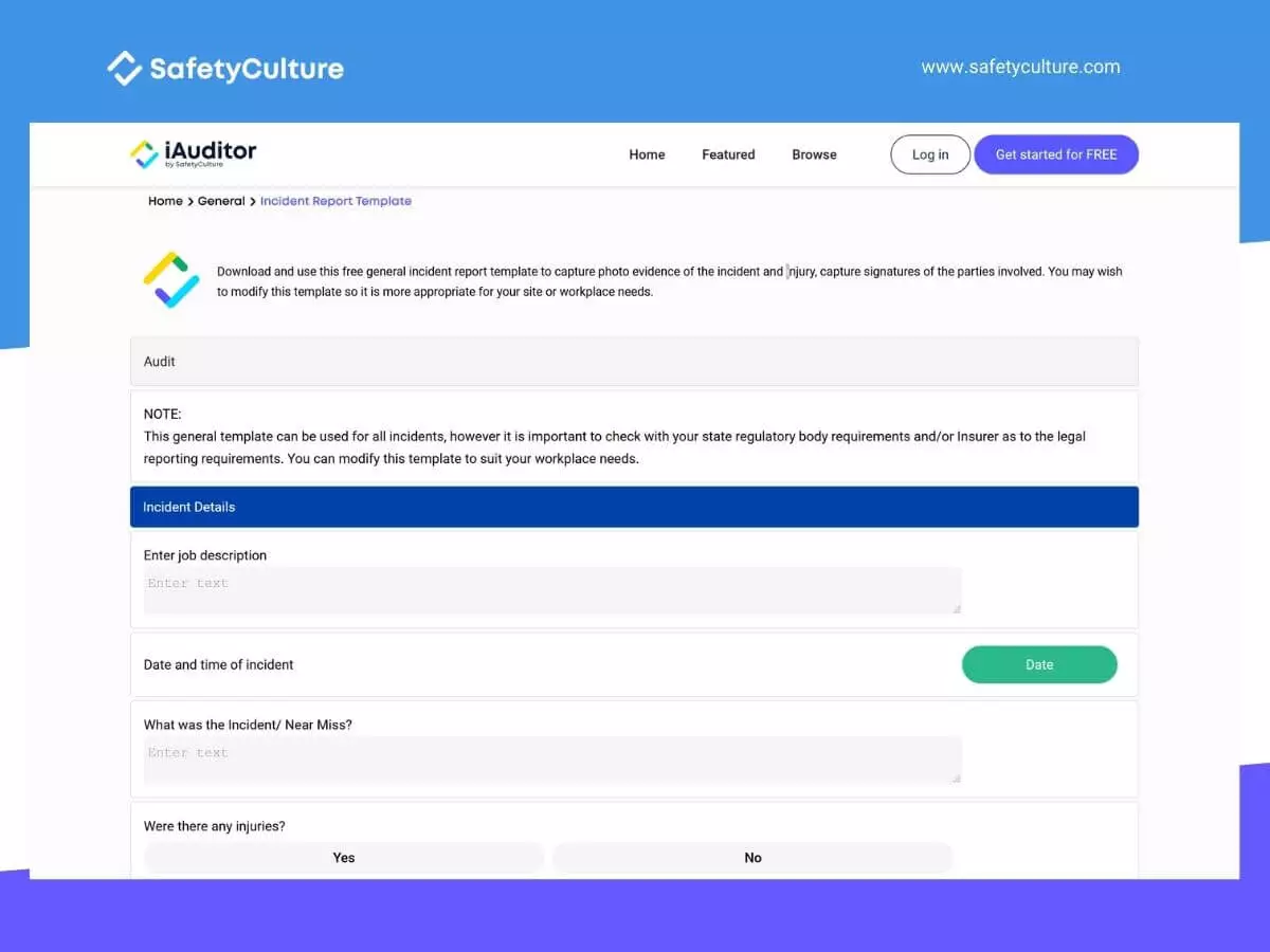 Incidento pranešimo šablonas pagal iAuditor