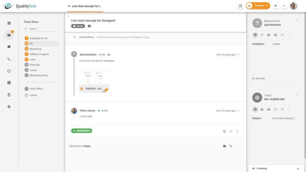 Atsakykite į socialinės žiniasklaidos užklausas tiesiogiai iš LiveAgent
