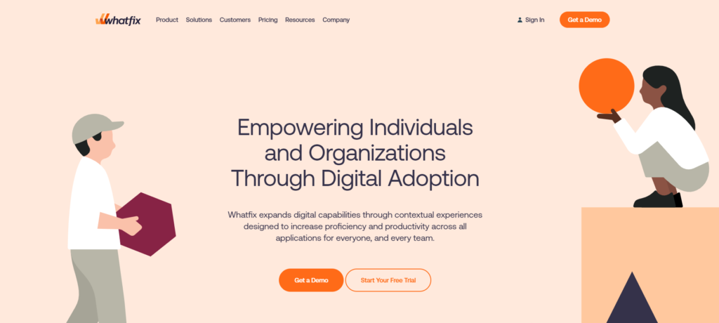 Whatfix pradžios puslapis