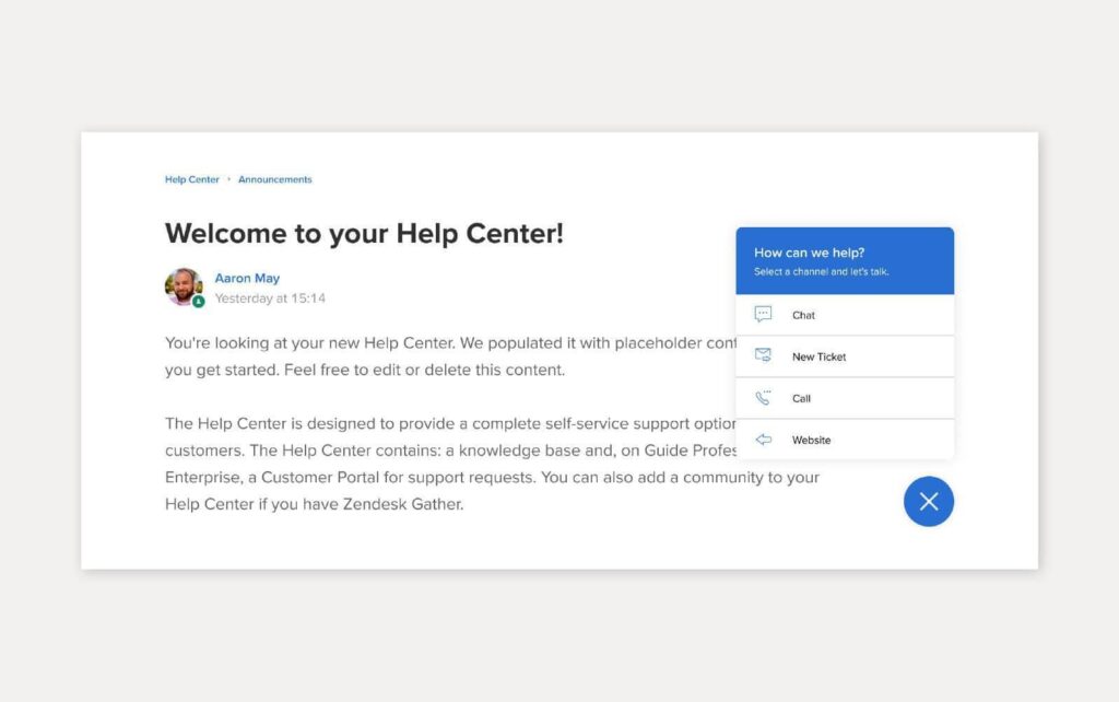 Žinių bazės sprendimo pavyzdys naudojant Zendesk