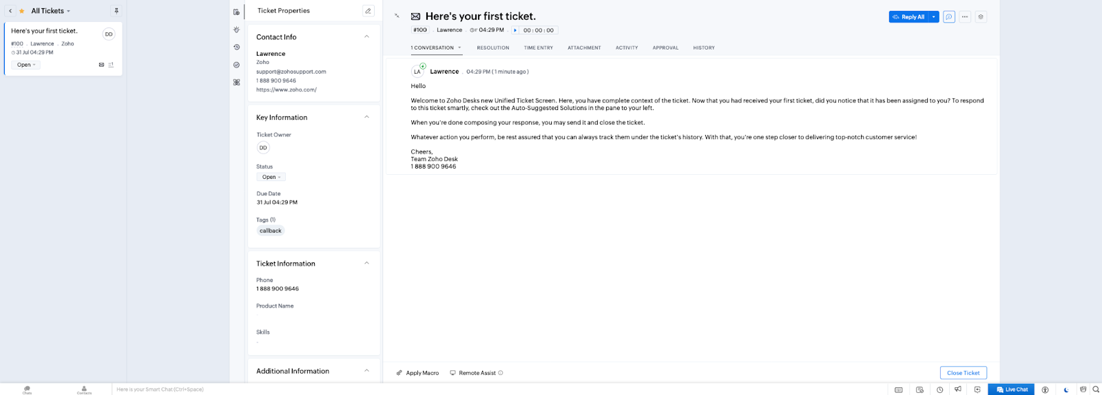 Zoho Desk bilieto aplinka
